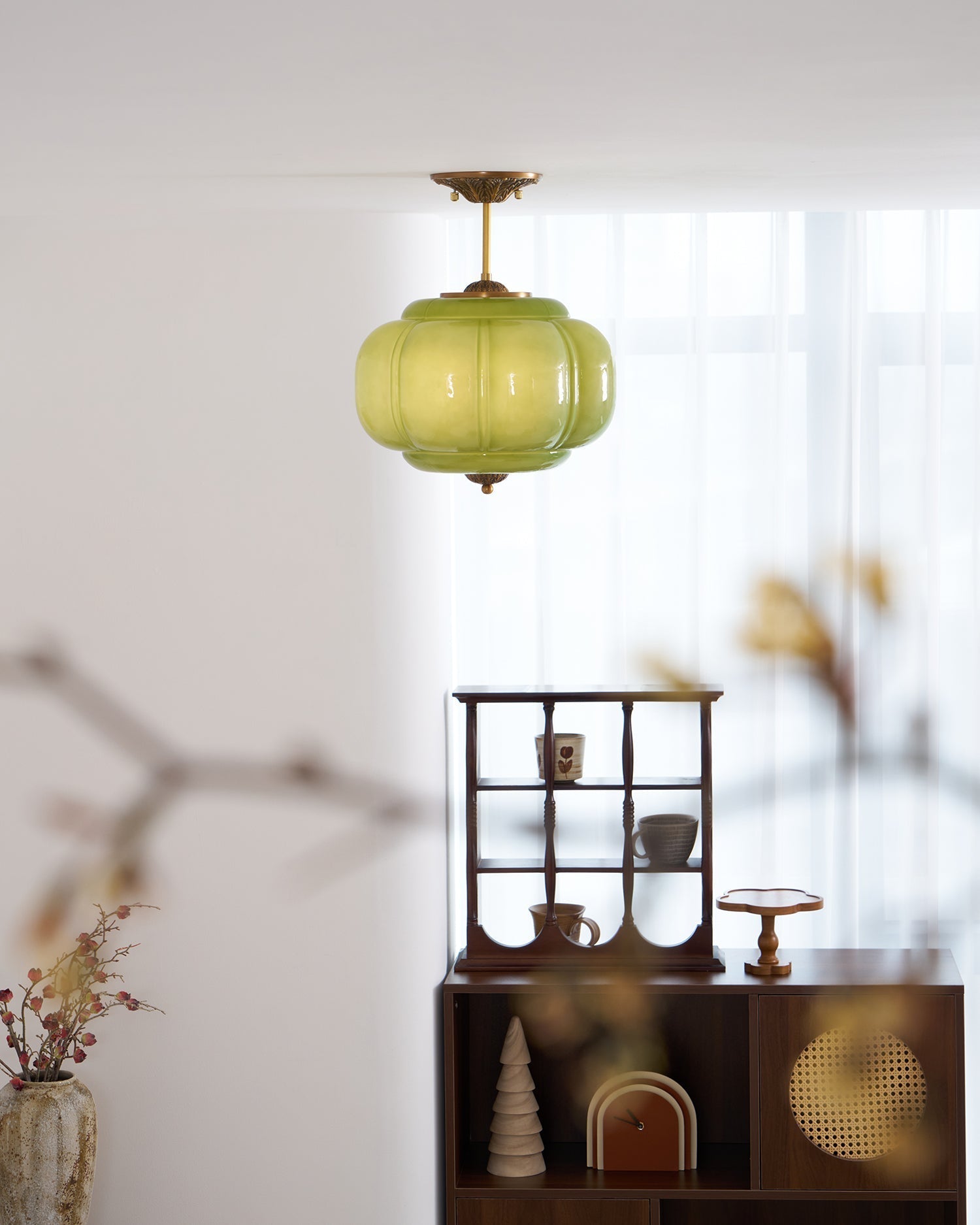 Vintage Glass Ceiling Lantern With Elegant Metal Accents