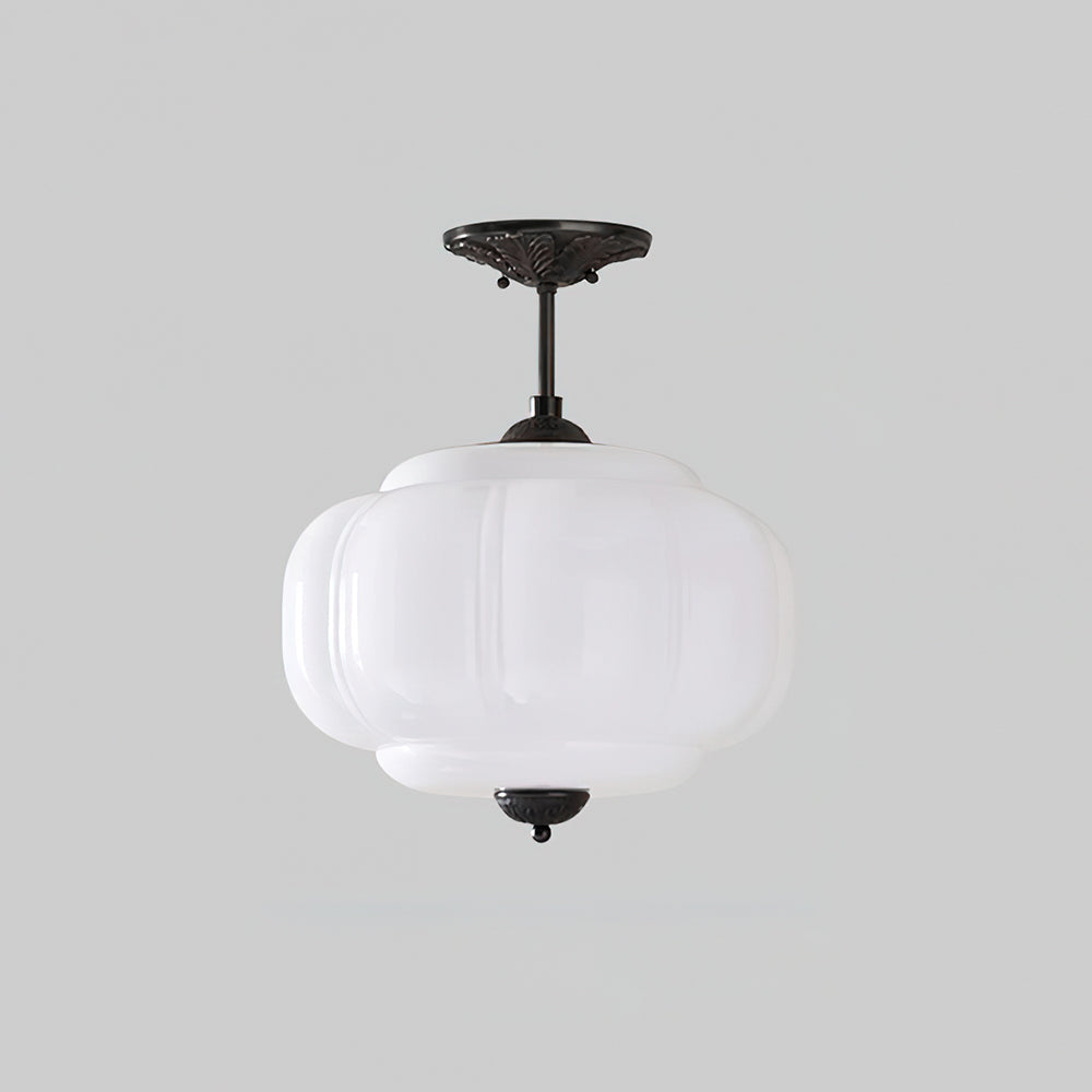 Vintage Glass Ceiling Lantern With Elegant Metal Accents