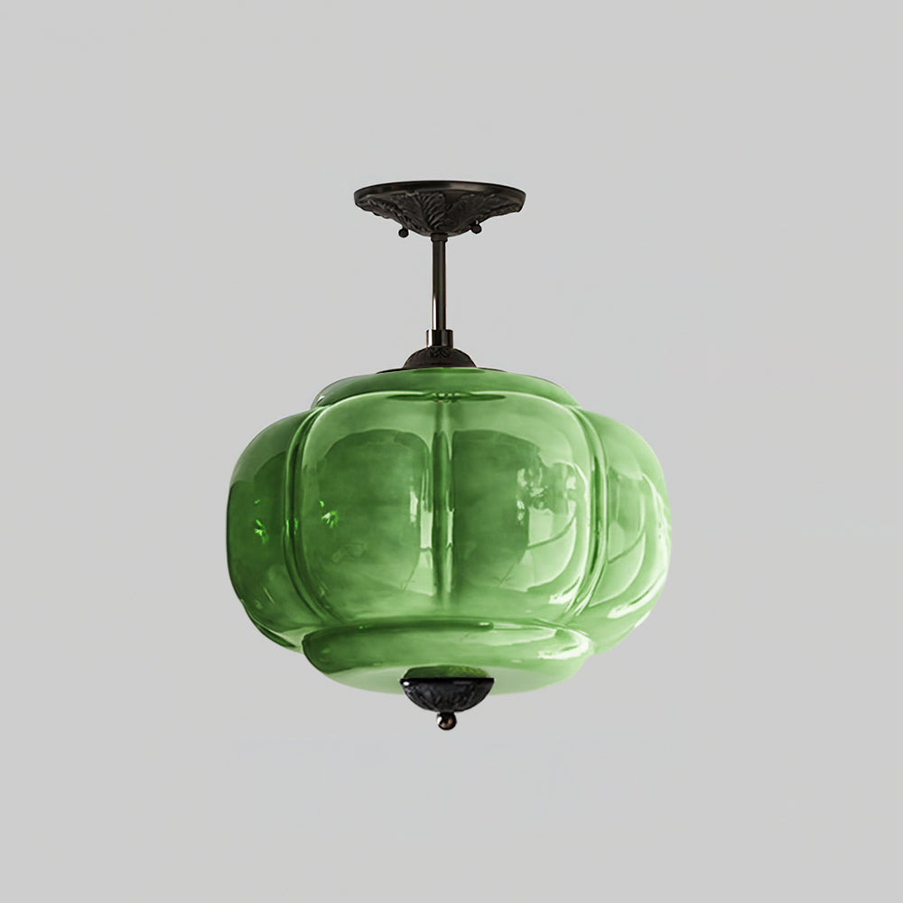 Vintage Glass Ceiling Lantern With Elegant Metal Accents