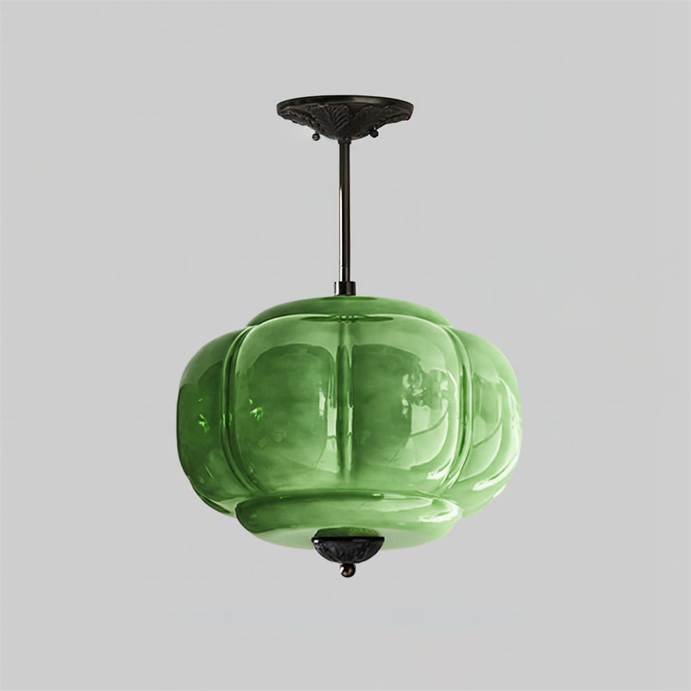 Vintage Glass Ceiling Lantern With Elegant Metal Accents