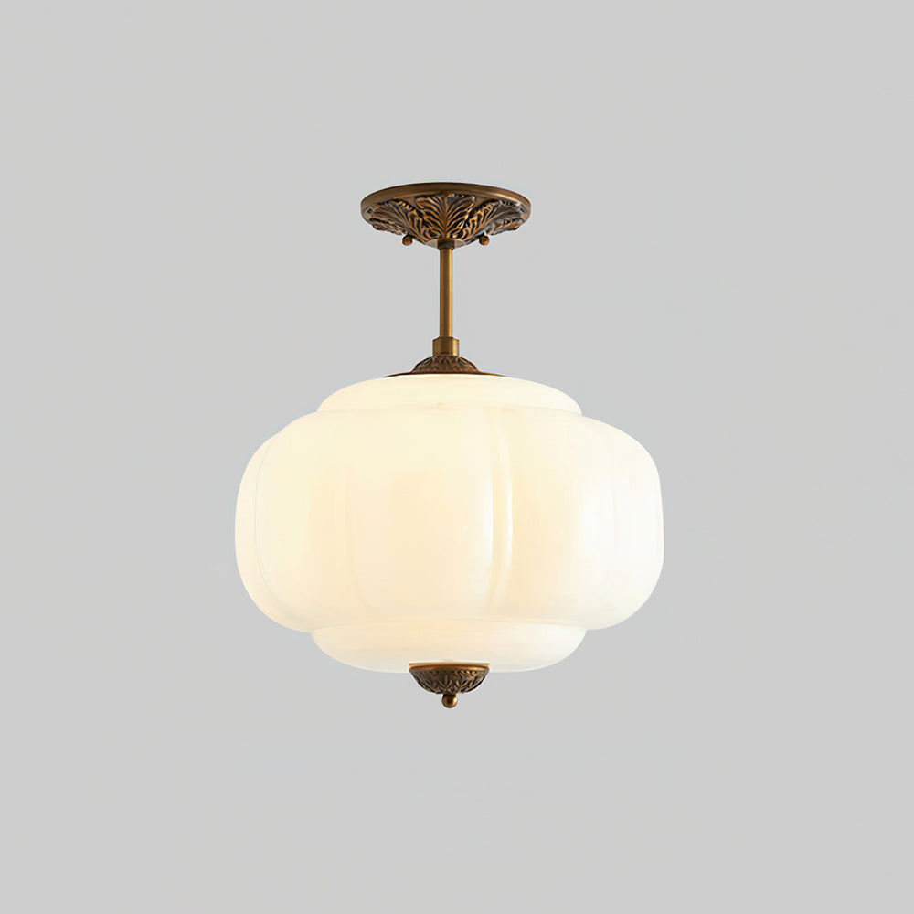Vintage Glass Ceiling Lantern With Elegant Metal Accents