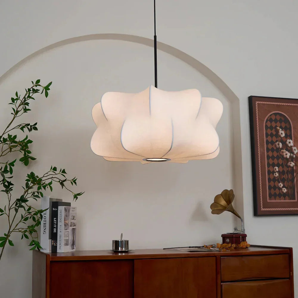 Mulberry Silk Ceiling Pendant Lamp With Sculptural Shade For Warm Indoor Ambience