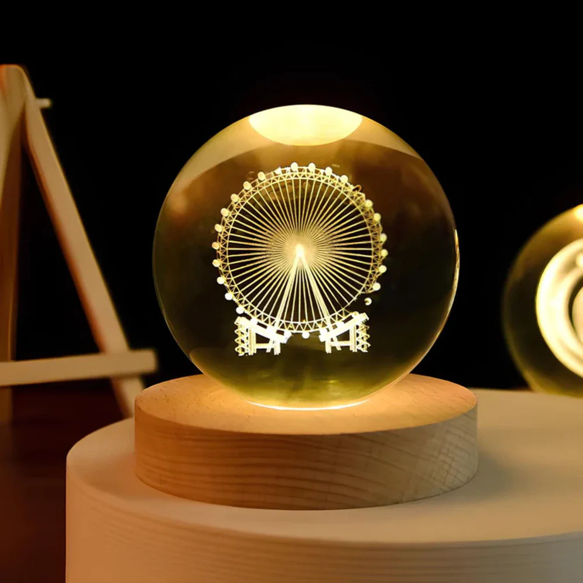 Crystal Ball Light — Transparent Sphere, Precision-Carved Interior Design, Warm White LEDs