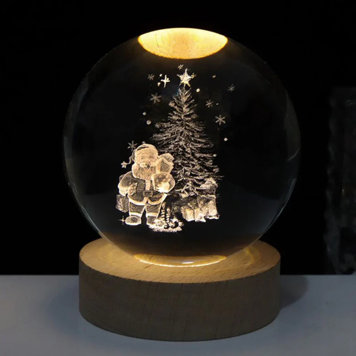 Crystal Ball Light — Transparent Sphere, Precision-Carved Interior Design, Warm White LEDs