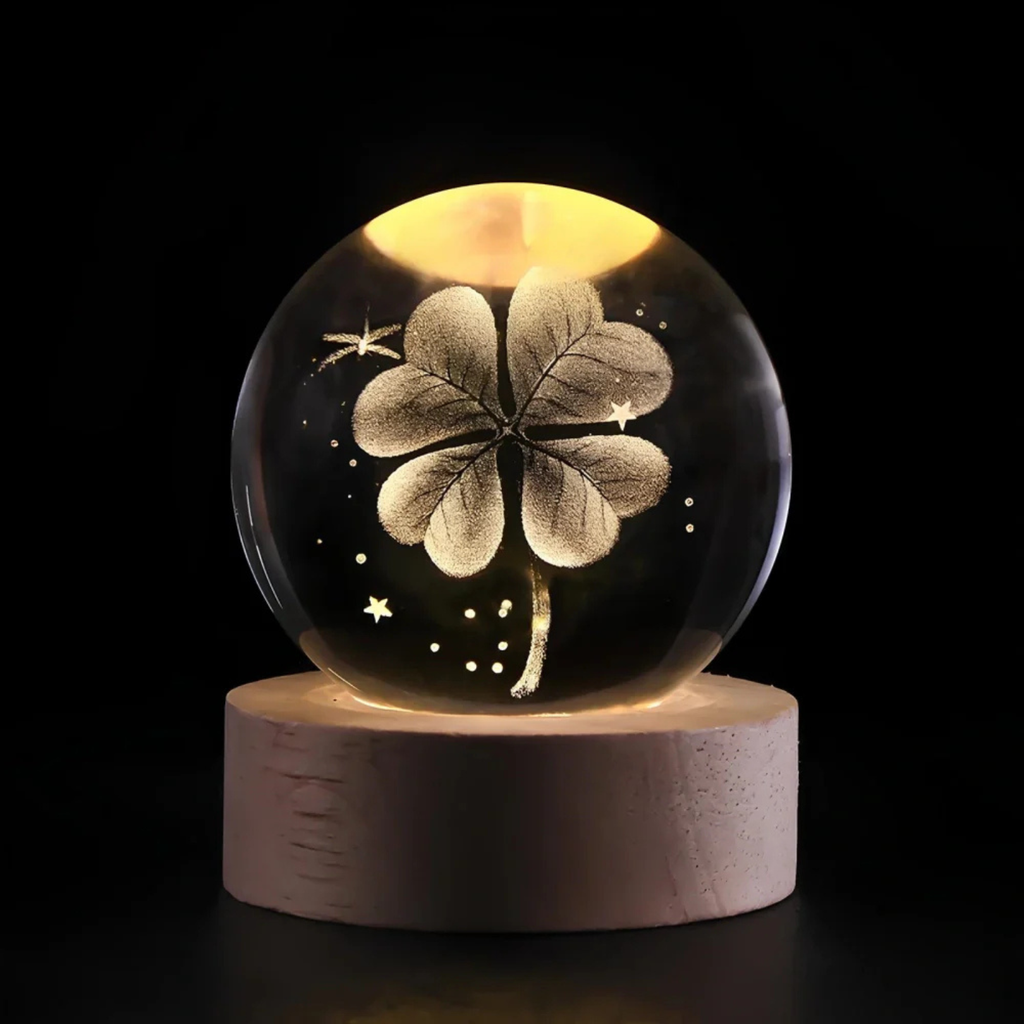 Crystal Ball Light — Transparent Sphere, Precision-Carved Interior Design, Warm White LEDs