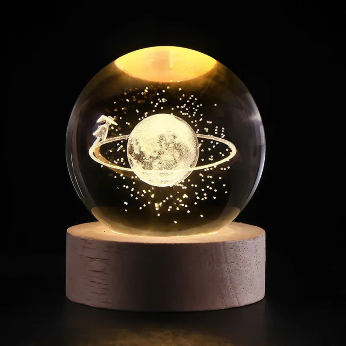 Crystal Ball Light — Transparent Sphere, Precision-Carved Interior Design, Warm White LEDs
