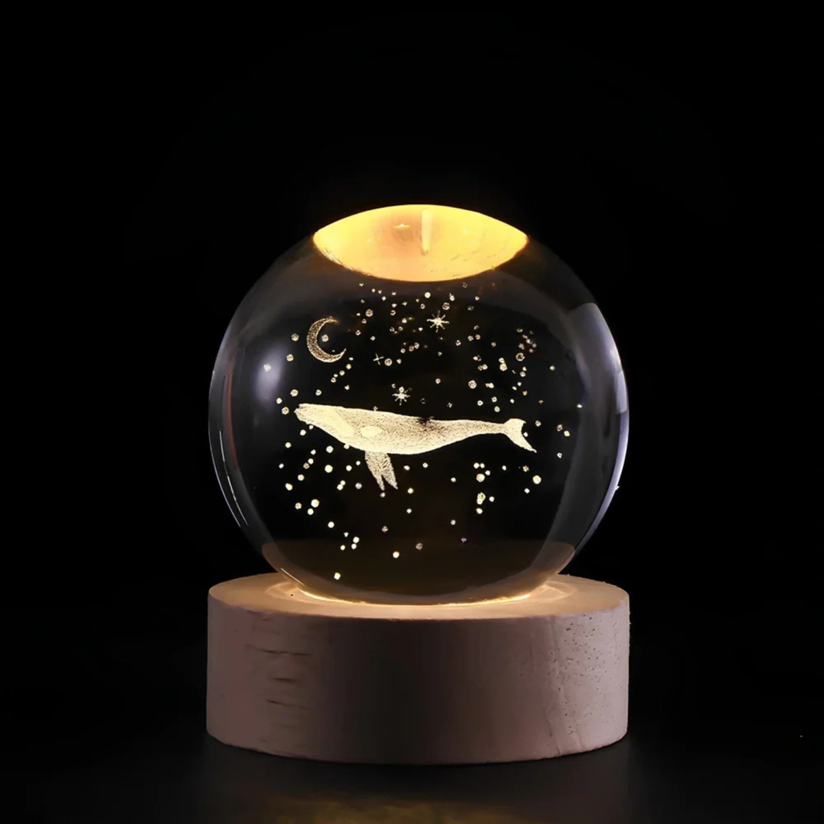 Crystal Ball Light — Transparent Sphere, Precision-Carved Interior Design, Warm White LEDs