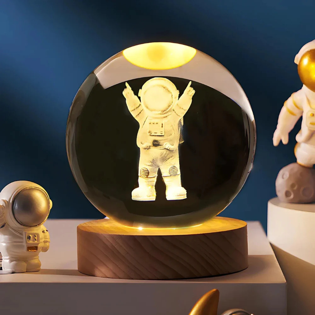 Crystal Ball Light — Transparent Sphere, Precision-Carved Interior Design, Warm White LEDs