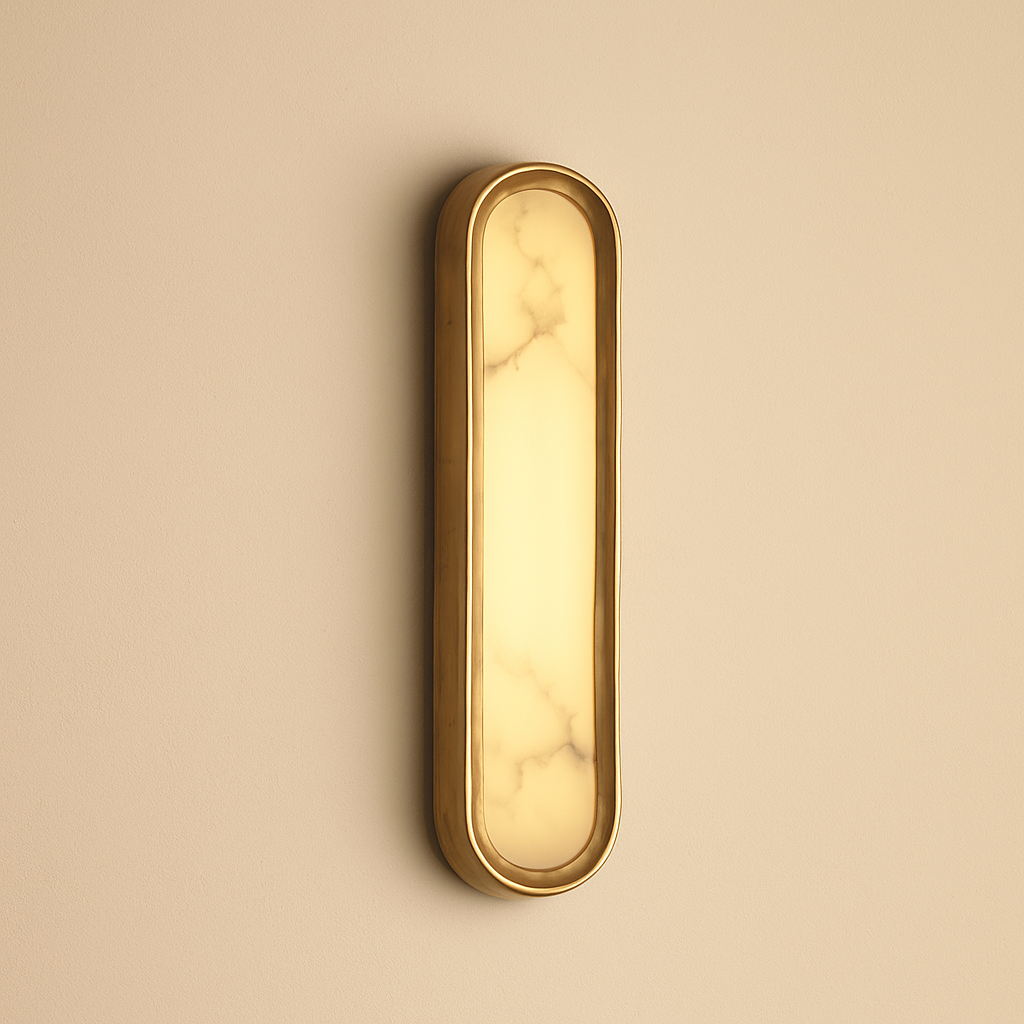 NovaLumen Elegant Alabaster Wall Sconce With Sculptural Metal Form And Ambient Glow