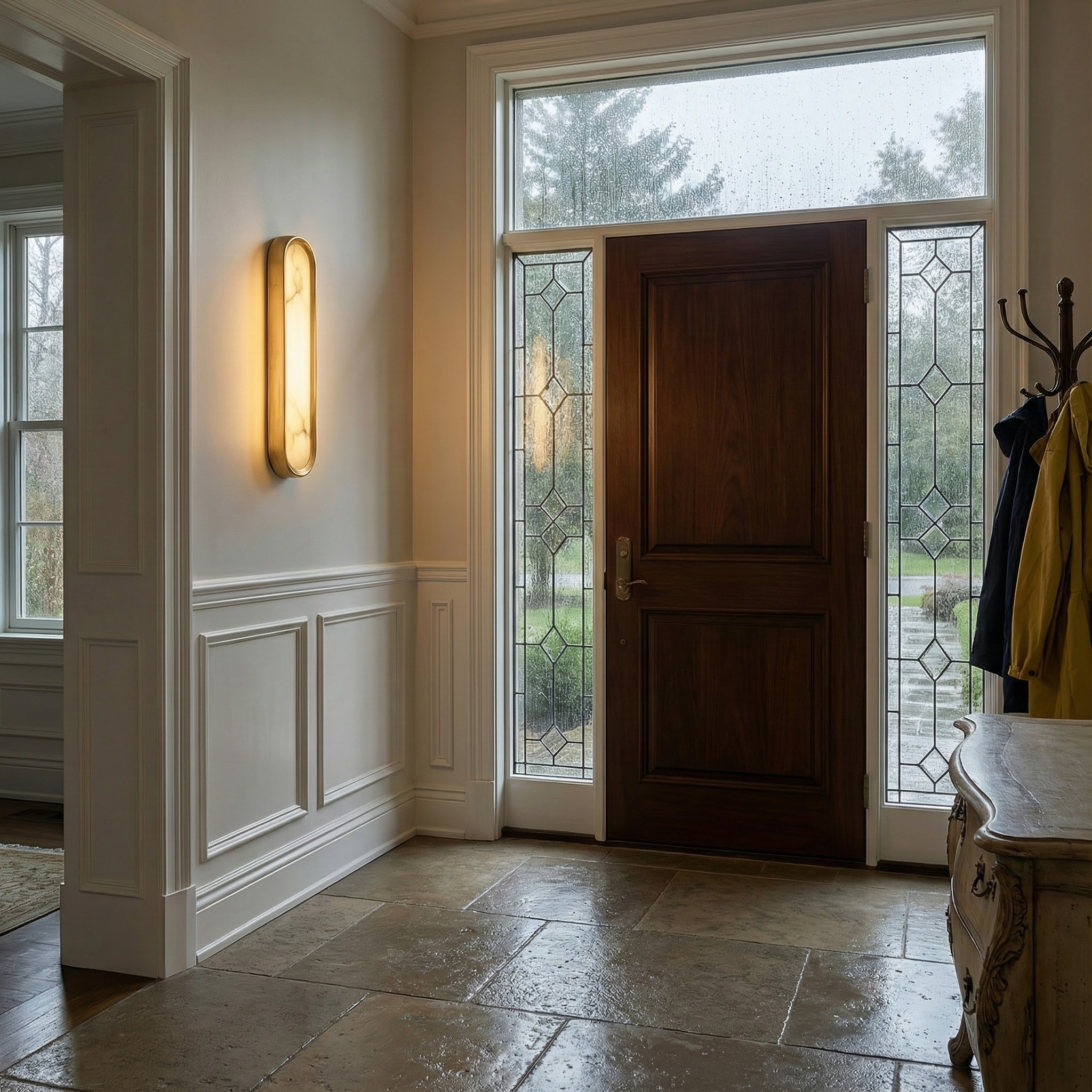 NovaLumen Elegant Alabaster Wall Sconce With Sculptural Metal Form And Ambient Glow