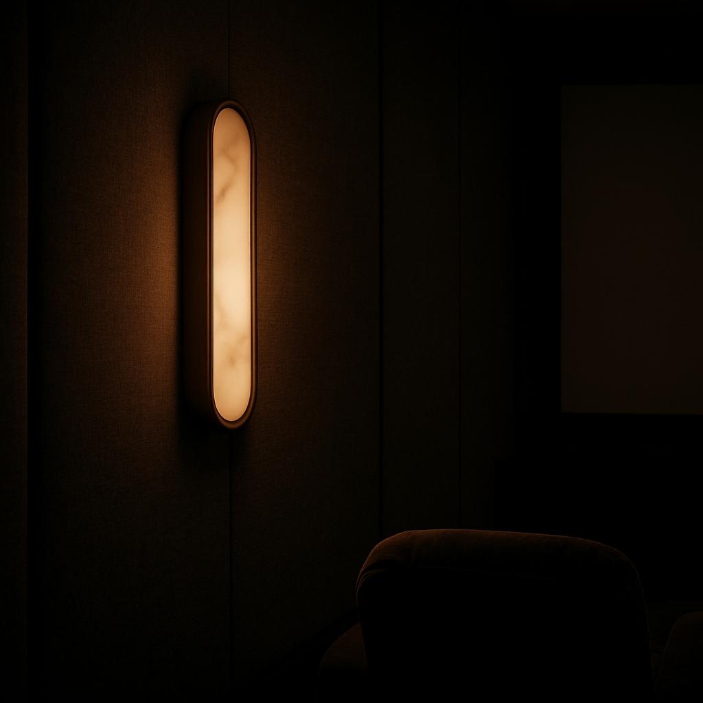 NovaLumen Elegant Alabaster Wall Sconce With Sculptural Metal Form And Ambient Glow