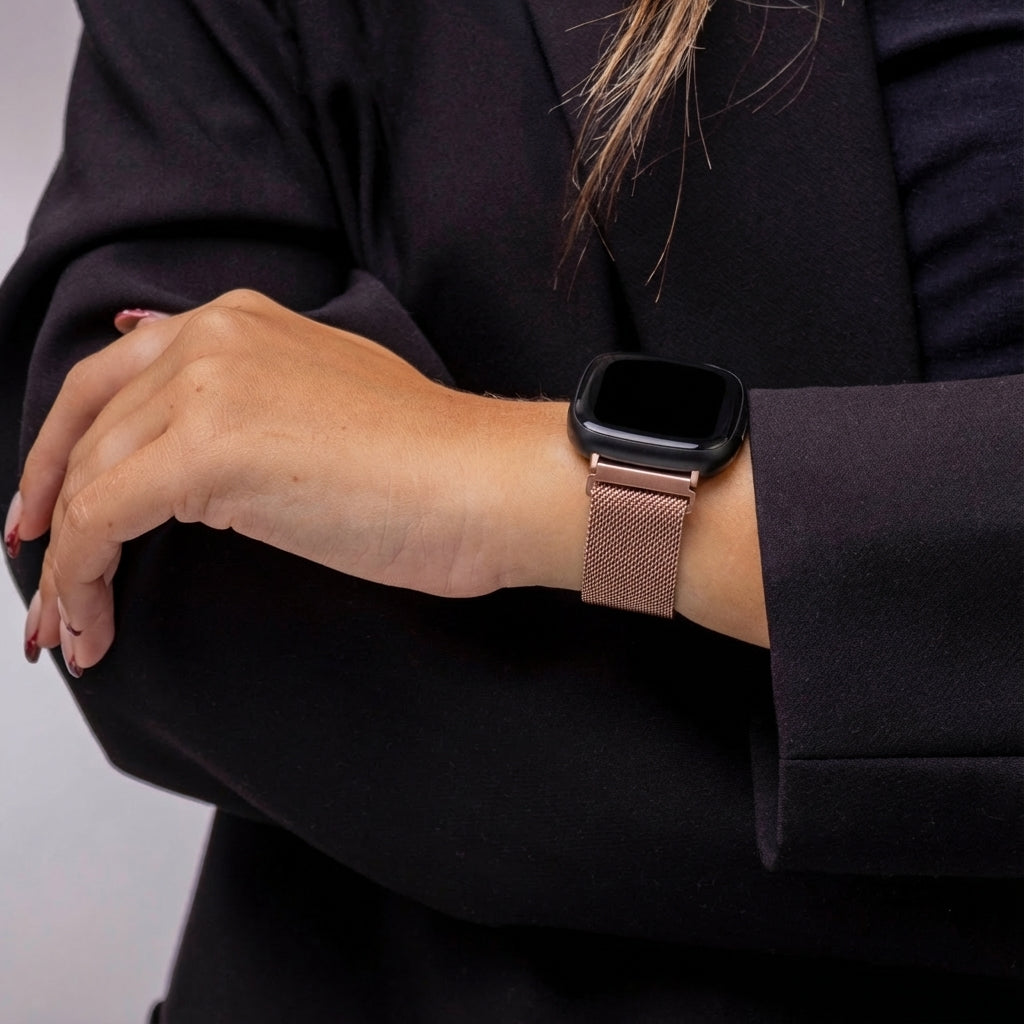Fitbit Versa 4用 ピンク ミラネーゼ交換ストラップ