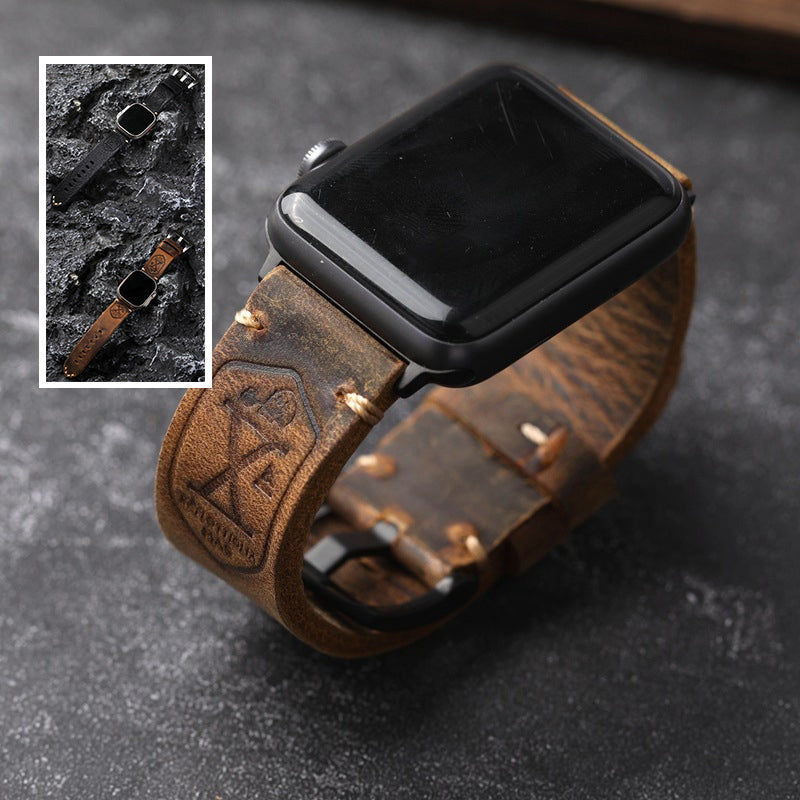 Vintage Leather Apple Watch Band With Hand-Stitched Seams Full-Grain Finish 40-49mm