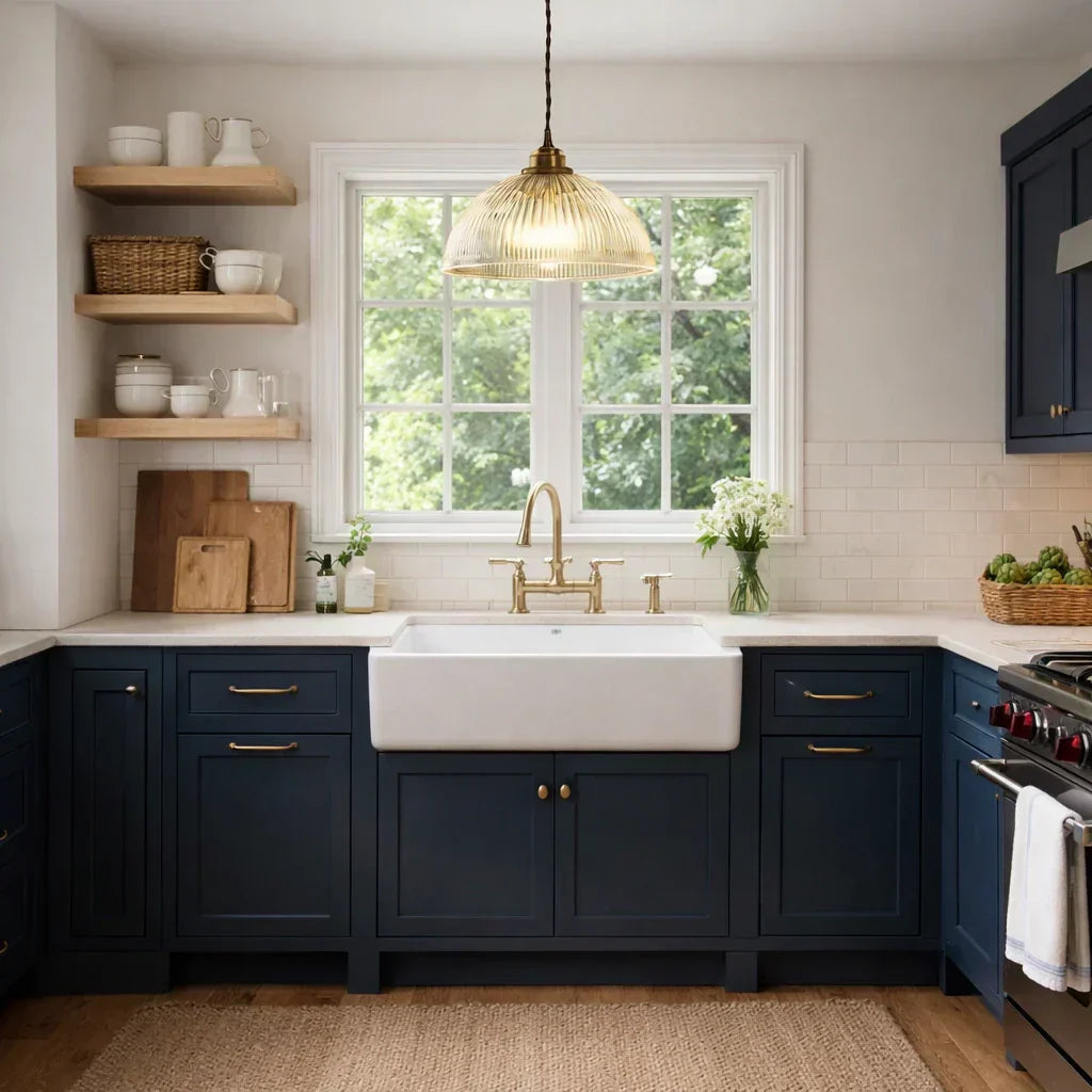 Industrial Farmhouse Pendant Light With Ribbed Glass And Domed Shade For Ceiling Mount