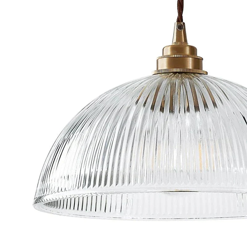 Industrial Farmhouse Pendant Light With Ribbed Glass And Domed Shade For Ceiling Mount