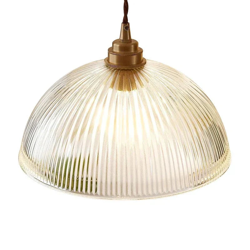 Industrial Farmhouse Pendant Light With Ribbed Glass And Domed Shade For Ceiling Mount