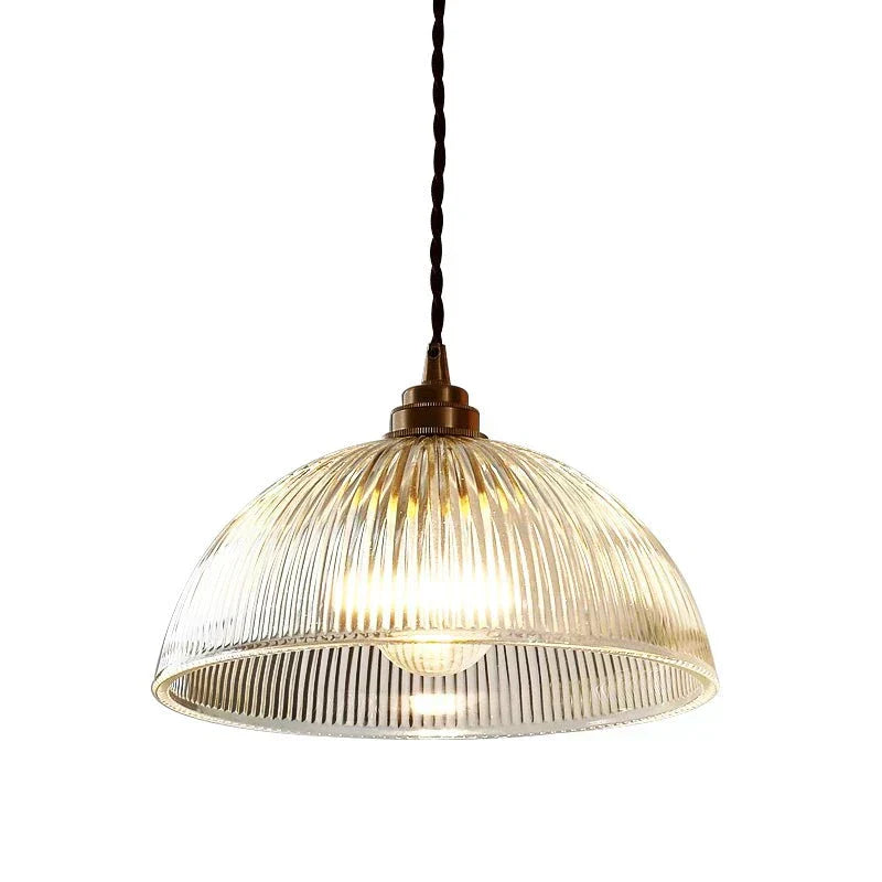 Industrial Farmhouse Pendant Light With Ribbed Glass And Domed Shade For Ceiling Mount
