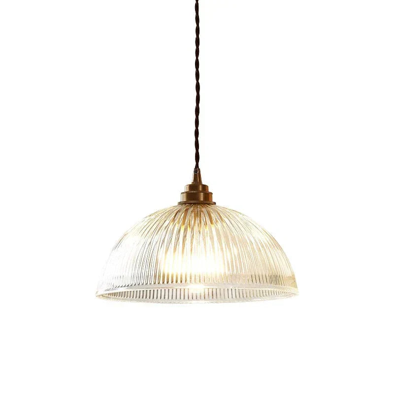 Industrial Farmhouse Pendant Light With Ribbed Glass And Domed Shade For Ceiling Mount
