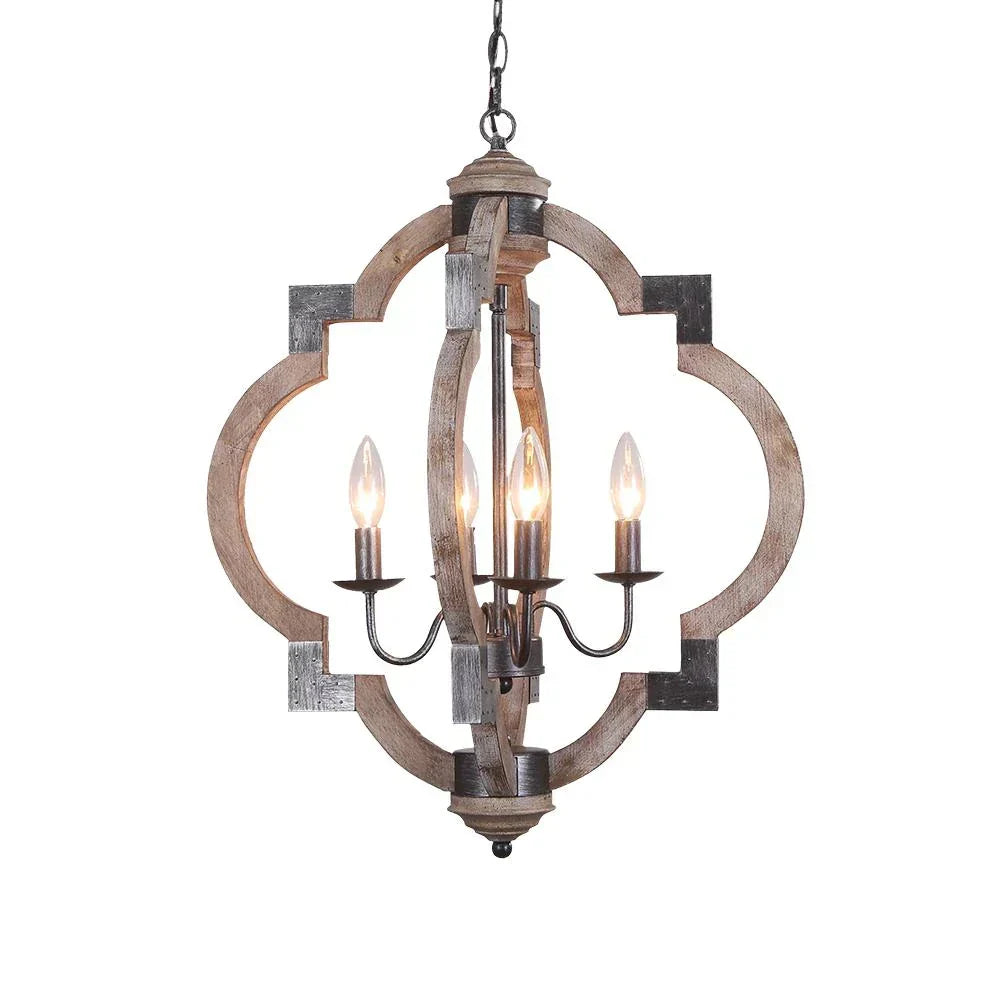Rustic Farmhouse Style 4-Light Wooden Round Lantern Ceiling Light Fixture For Living Spaces
