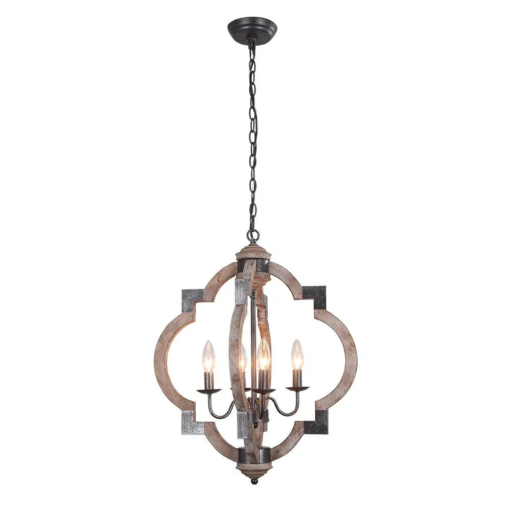 Rustic Farmhouse Style 4-Light Wooden Round Lantern Ceiling Light Fixture For Living Spaces