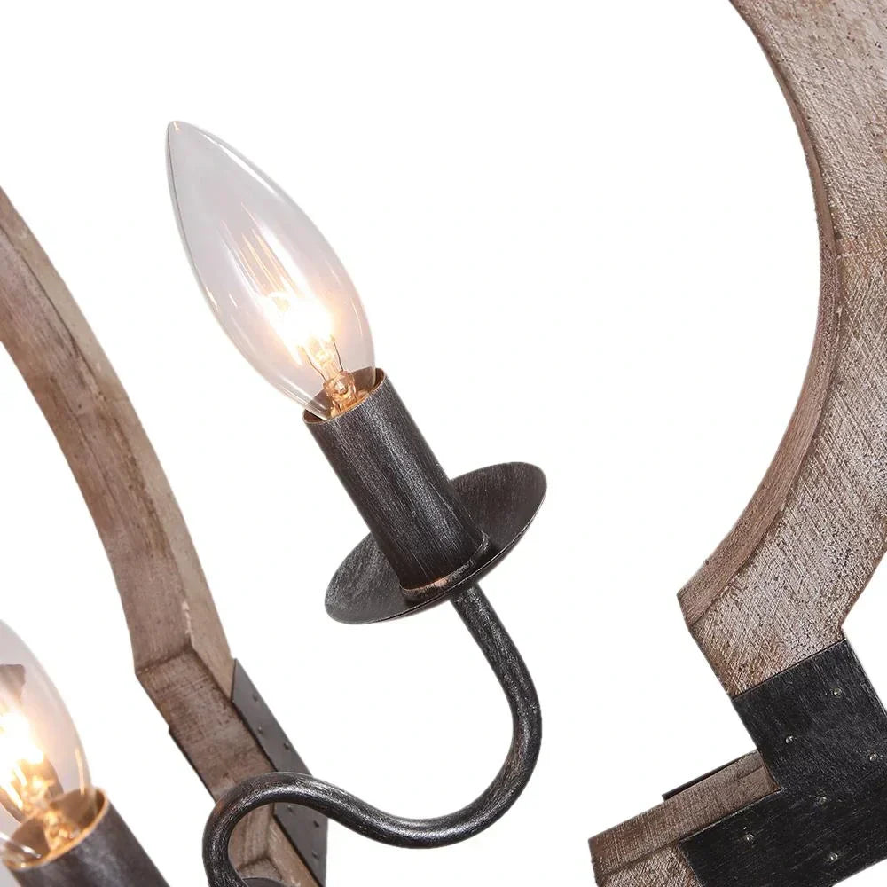 Rustic Farmhouse Style 4-Light Wooden Round Lantern Ceiling Light Fixture For Living Spaces
