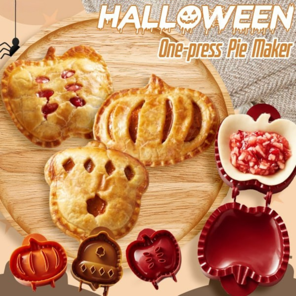 Halloween Pie Shaper — Spooky Pumpkin, Apple & Acorn Cutters