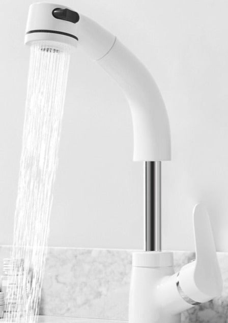 Extendable Sink Faucet With Spray Head In Chrome Black White Gold
