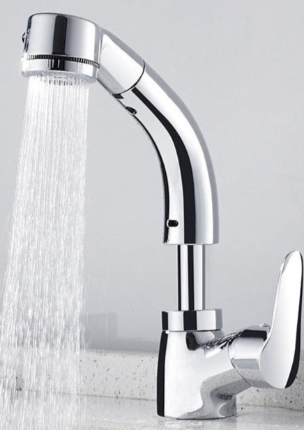 Extendable Sink Faucet With Spray Head In Chrome Black White Gold