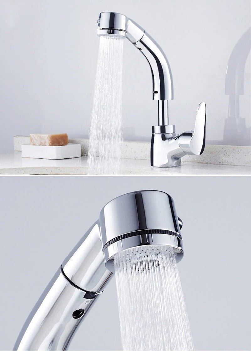 Extendable Sink Faucet With Spray Head In Chrome Black White Gold