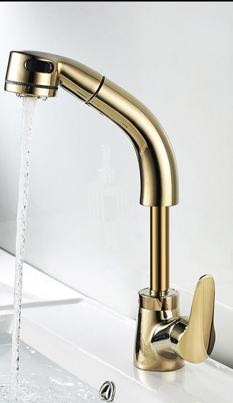 Extendable Sink Faucet With Spray Head In Chrome Black White Gold