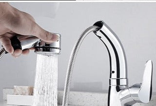 Extendable Sink Faucet With Spray Head In Chrome Black White Gold