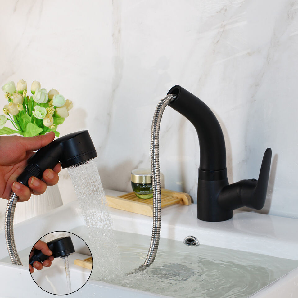 Extendable Sink Faucet With Spray Head In Chrome Black White Gold