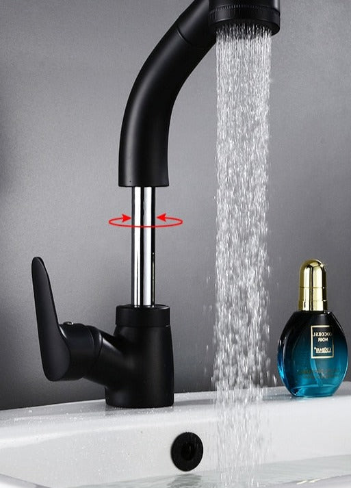 Extendable Sink Faucet With Spray Head In Chrome Black White Gold