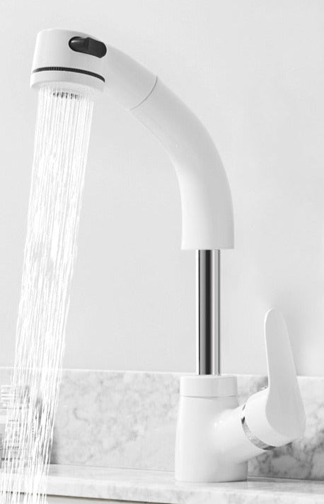 Extendable Sink Faucet With Spray Head In Chrome Black White Gold