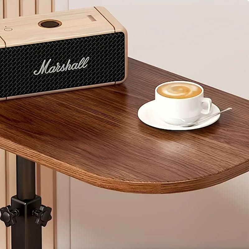 Height Adjustable C-Shape Side Table With Wood Surface And Metal Frame