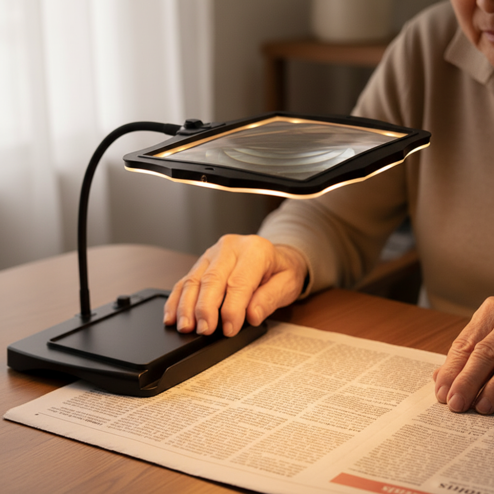 Rechargeable Black LED Magnification Lamp With 3x Magnification Hands-Free Reading Light