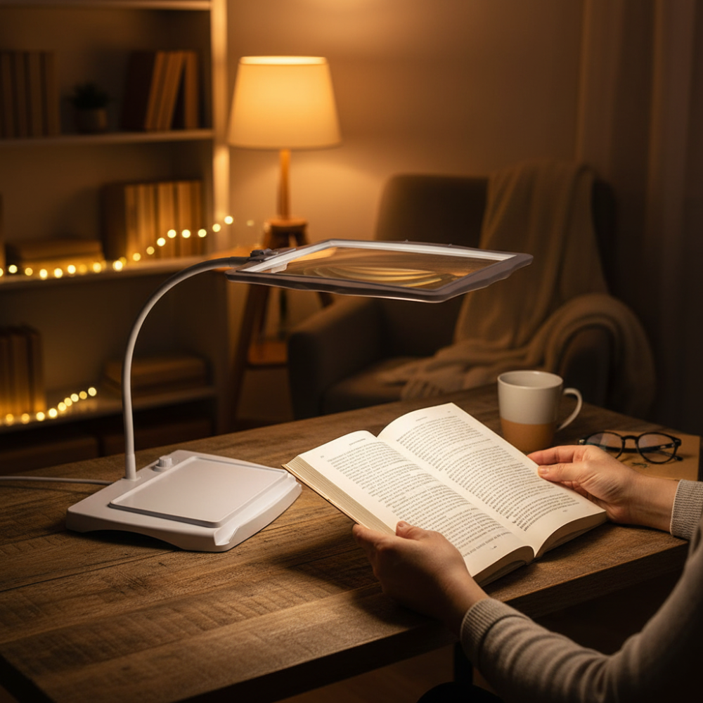 Rechargeable Black LED Magnification Lamp With 3x Magnification Hands-Free Reading Light