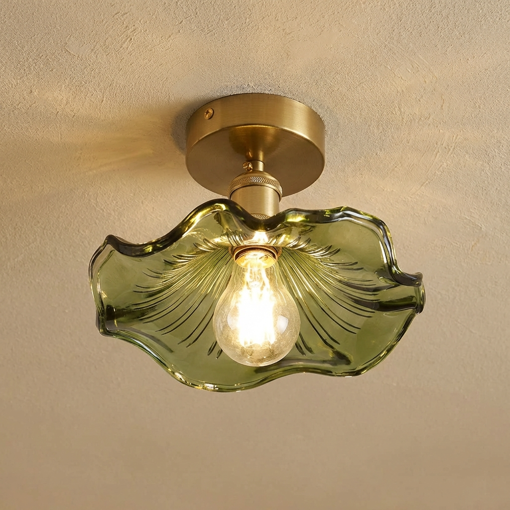 Art Deco Inspired Glass Fixture With Scalloped Edge Ceiling Or Pendant Light For Hallways And Living Areas