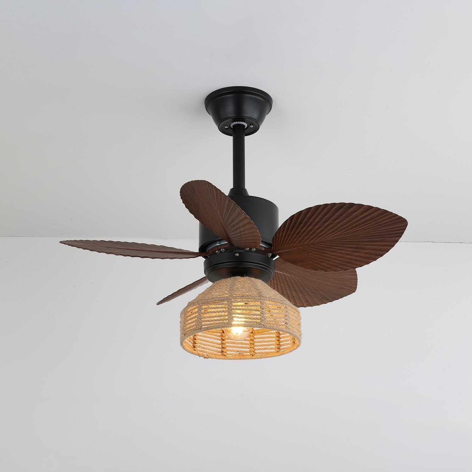 Tropical Ceiling Fan With Lighting, Rattan Finish, Diameter 76 Cm, Adjustable Speeds