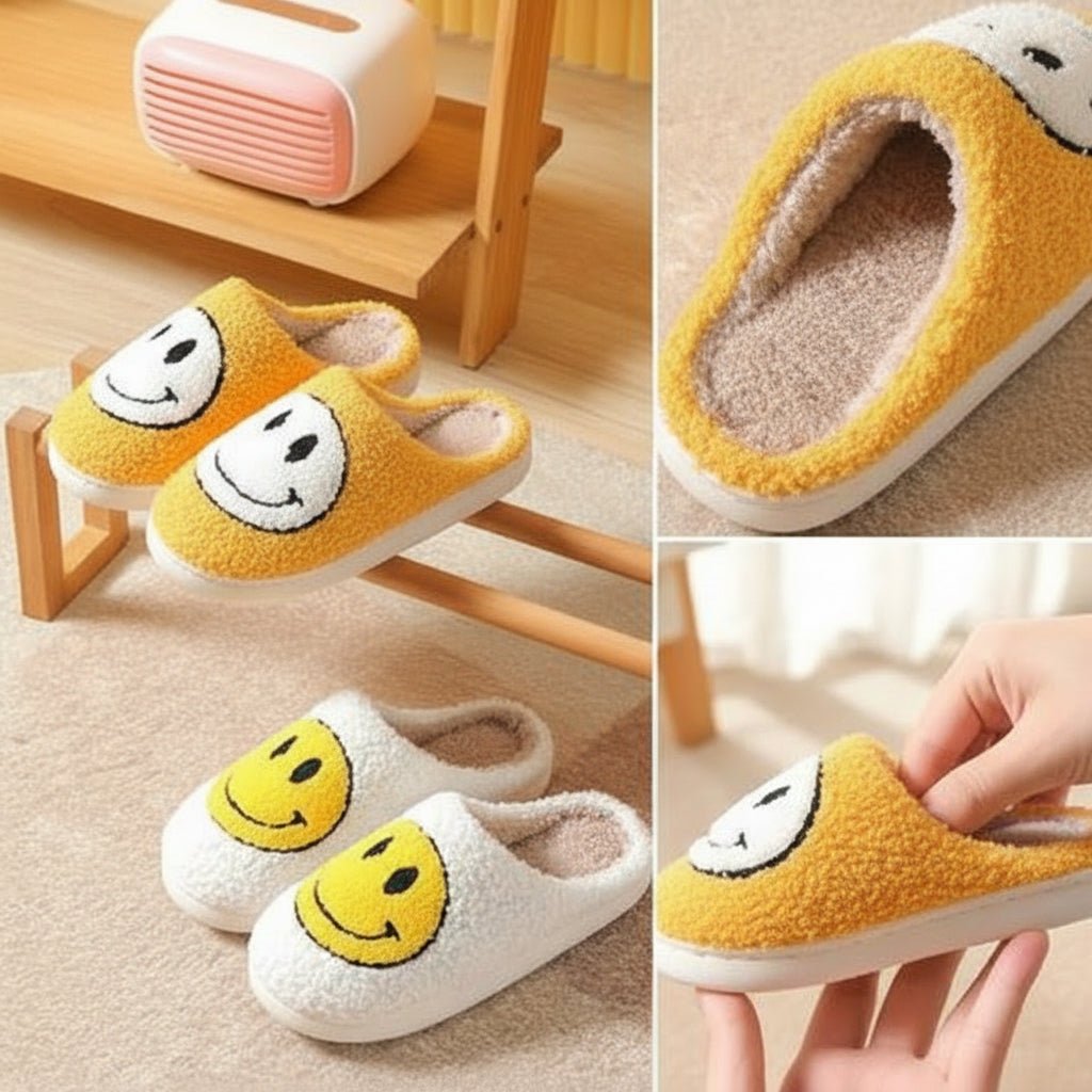 CloudHug kényelmes téli papucs — smiley-motívummal, vastag szilikontalppal