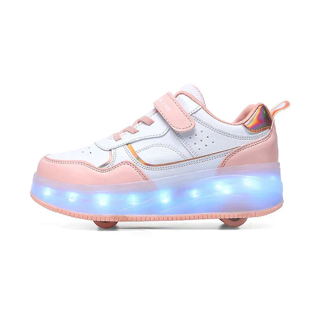 Kids Adjustable LED Roller Skates In Pink Purple Size 30-38 Orthopedic