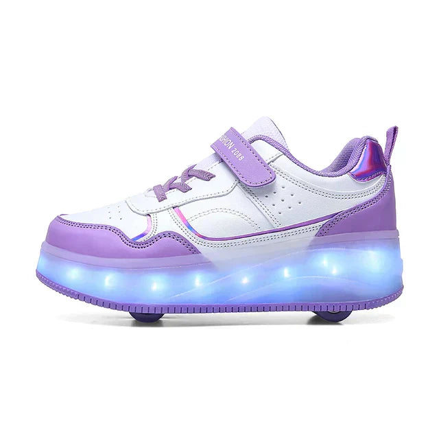 Kids Adjustable LED Roller Skates In Pink Purple Size 30-38 Orthopedic