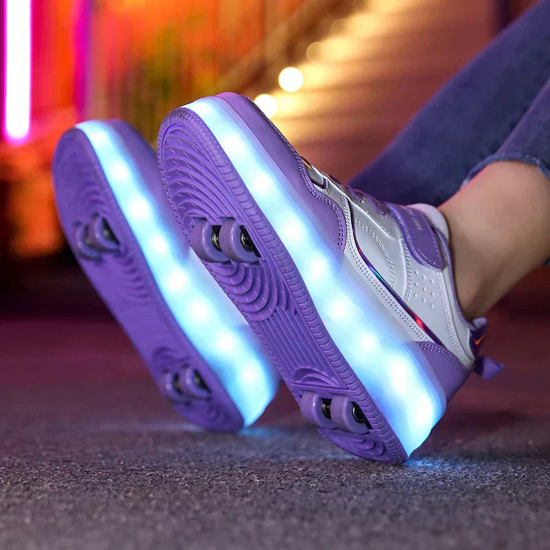 Kids Adjustable LED Roller Skates In Pink Purple Size 30-38 Orthopedic