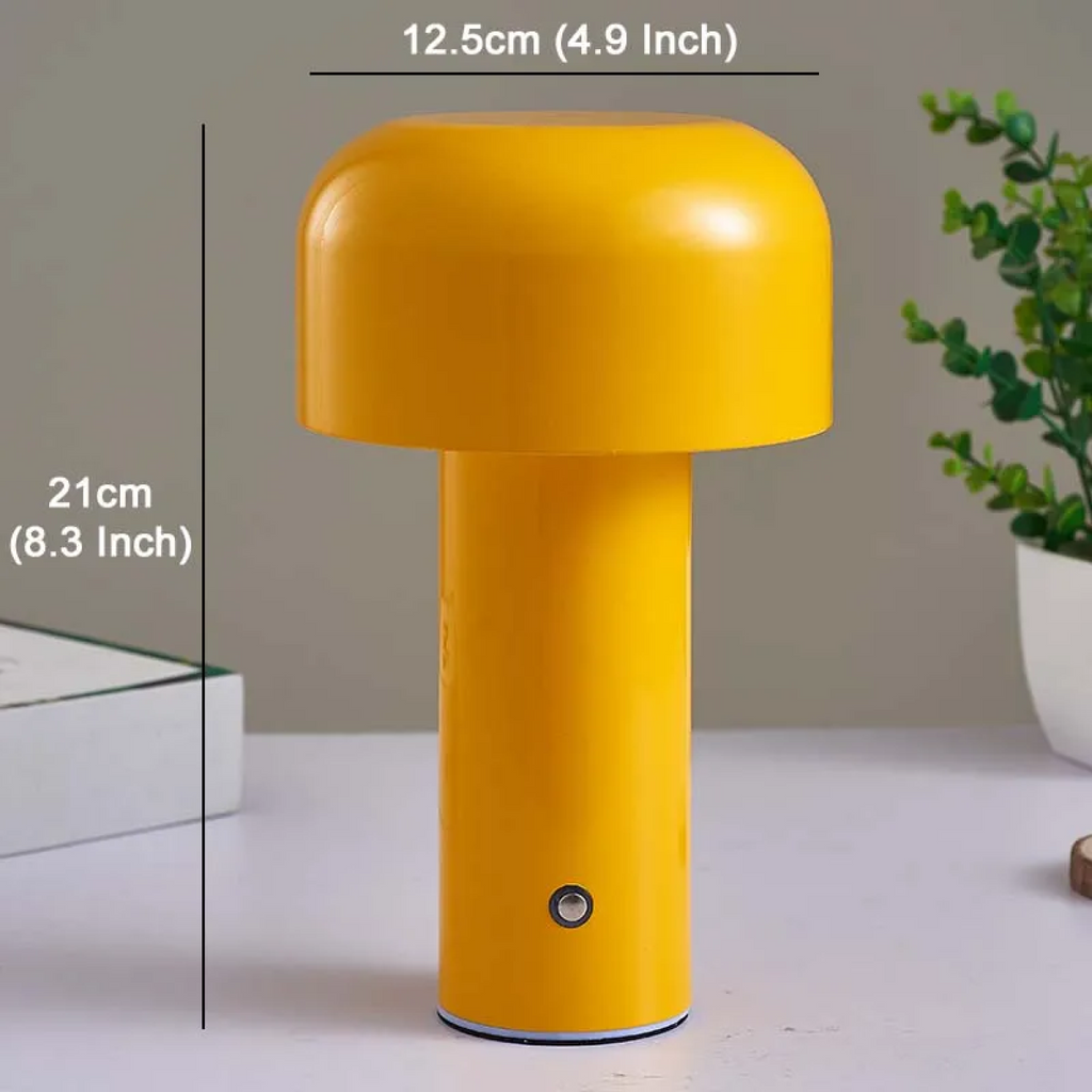 LumaNook Nightstand Lamp With Cordless Mushroom Design In Iron And Clear Acrylic