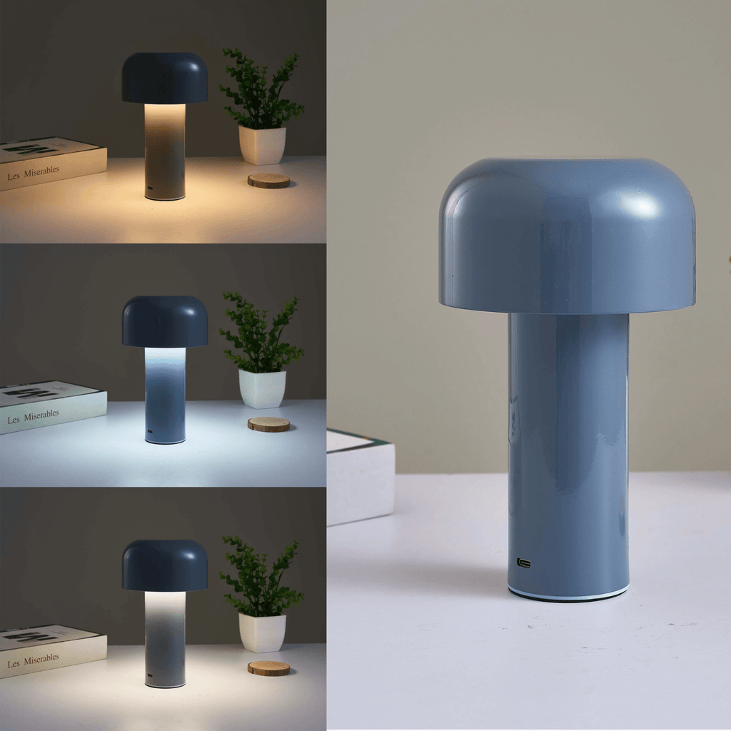 LumaNook Nightstand Lamp With Cordless Mushroom Design In Iron And Clear Acrylic