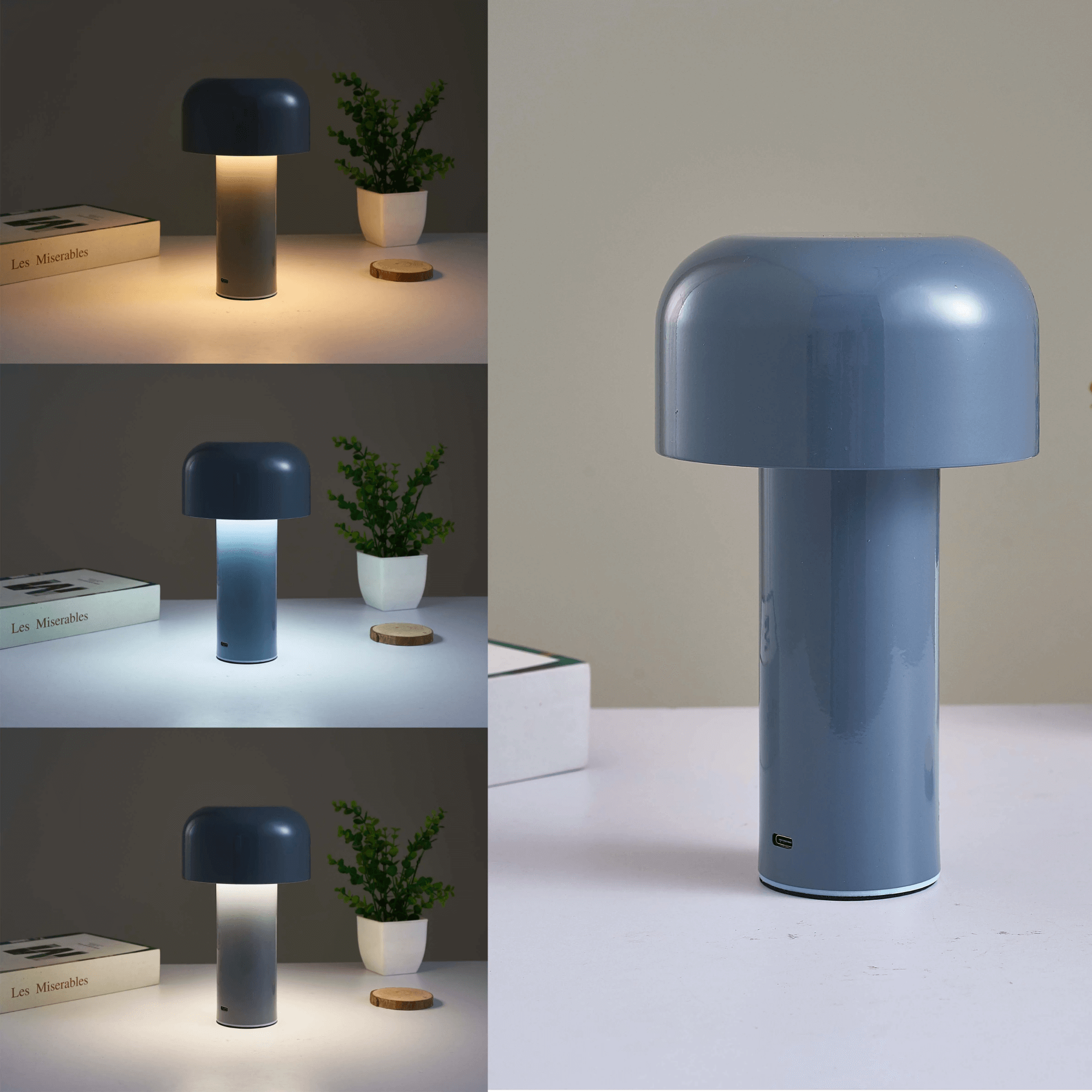 LumaNook Nightstand Lamp With Cordless Mushroom Design In Iron And Clear Acrylic