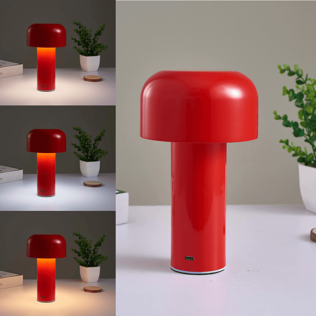 LumaNook Nightstand Lamp With Cordless Mushroom Design In Iron And Clear Acrylic