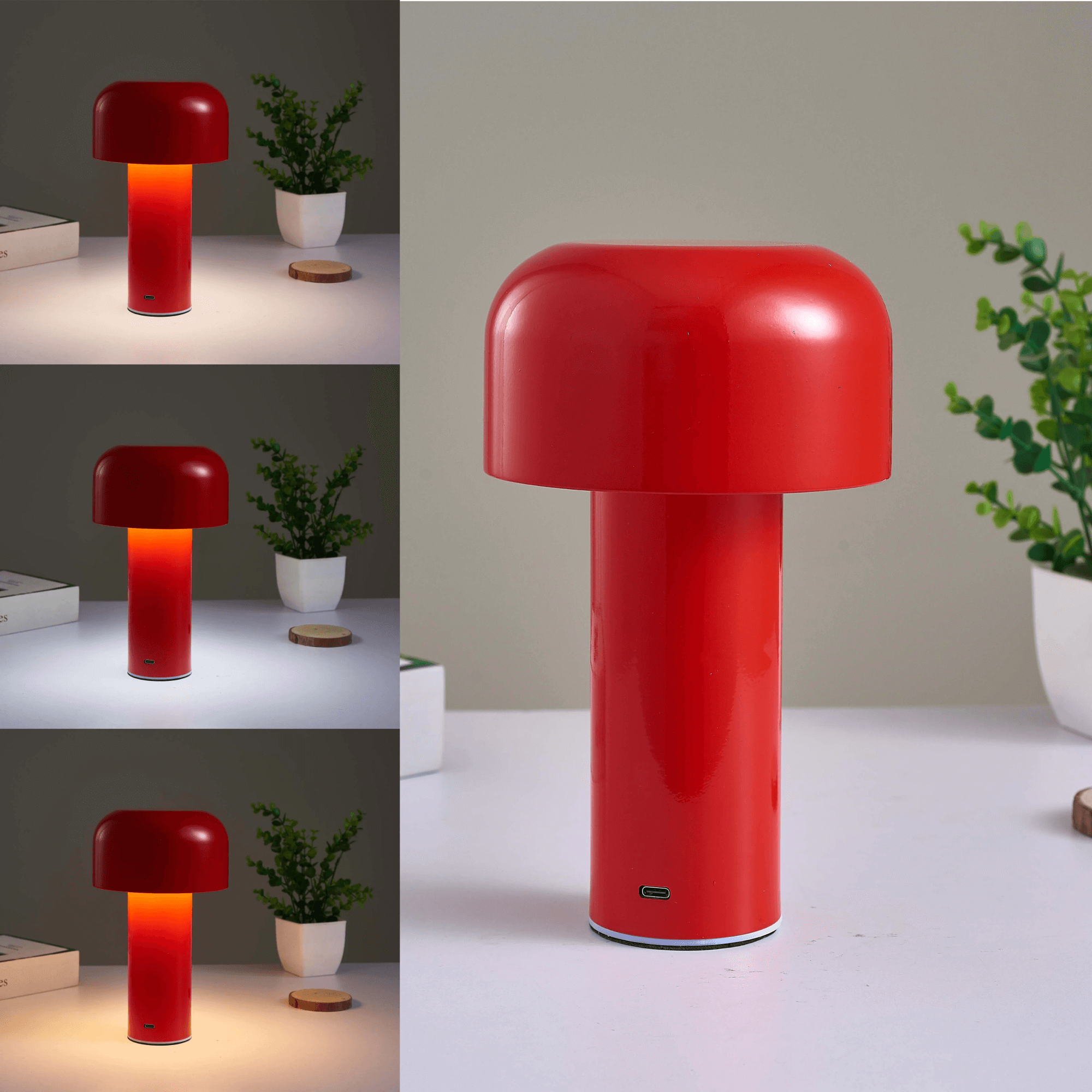 LumaNook Nightstand Lamp With Cordless Mushroom Design In Iron And Clear Acrylic