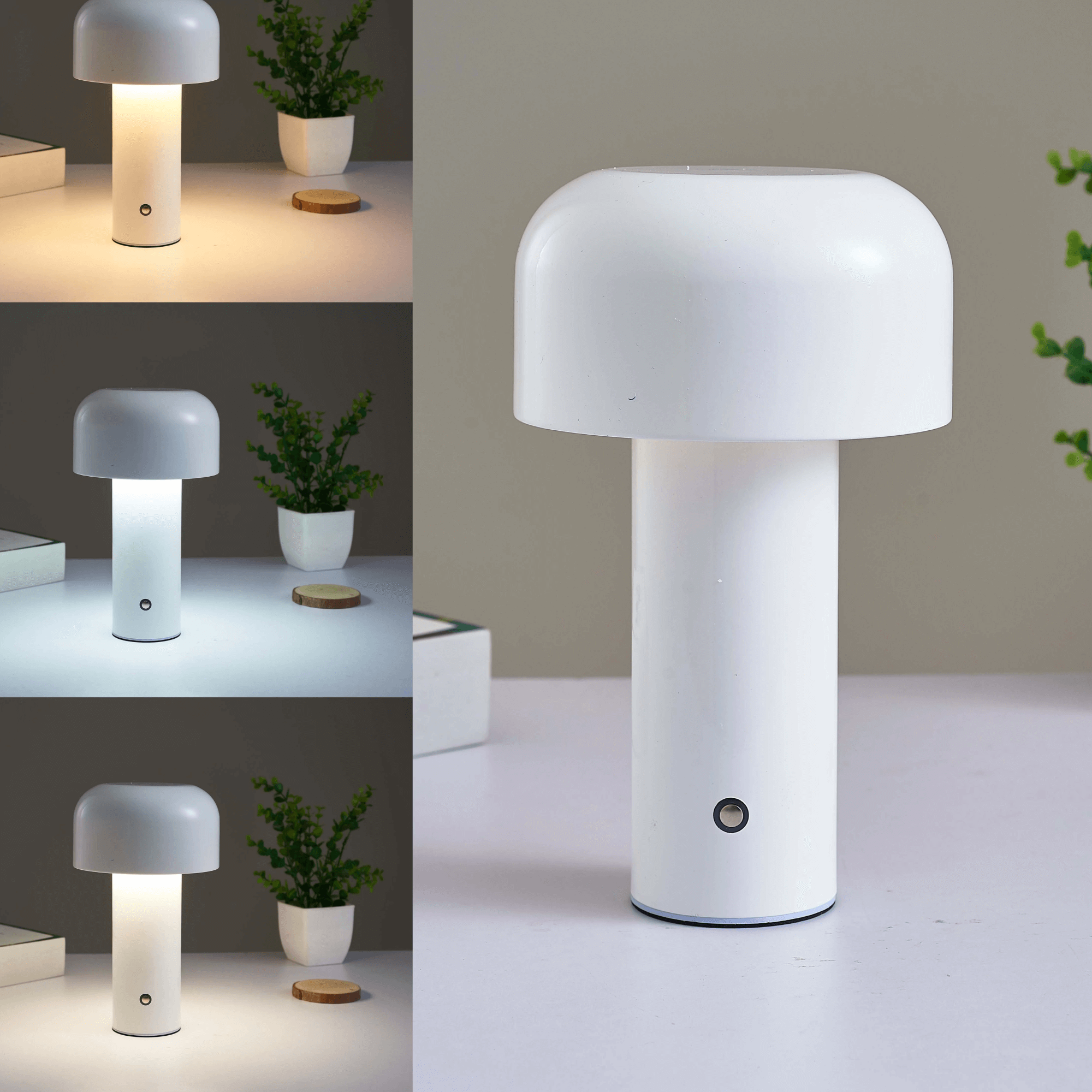 LumaNook Nightstand Lamp With Cordless Mushroom Design In Iron And Clear Acrylic