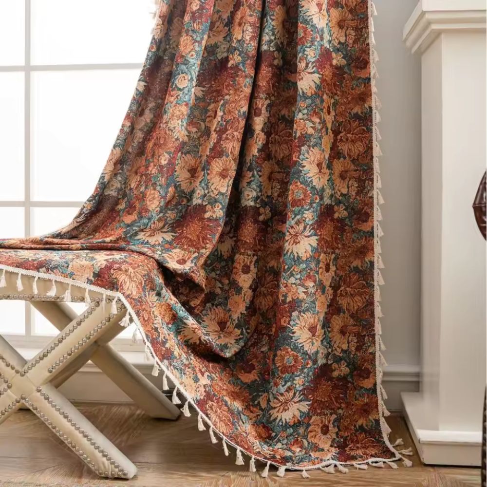 Microfiber Curtain With Vintage Floral French Style